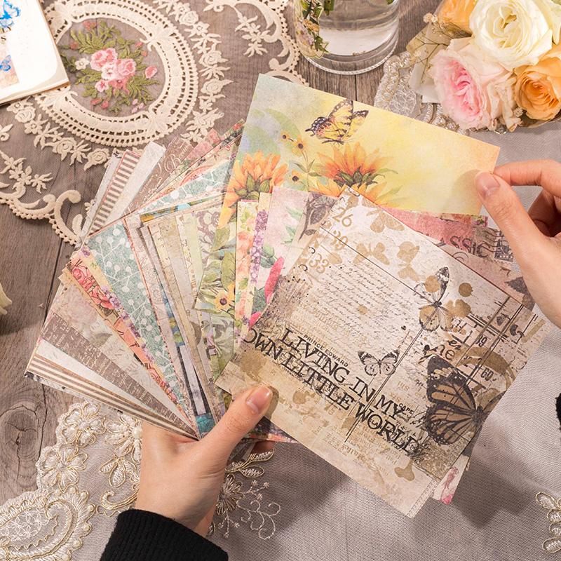 Rakuten - 美好的一天 14x14cm正方形素材紙 1100523「花束般的恋愛」 30枚入 コラージュ素材 素材紙 背景紙 ラッピング用品 手作りカード カードストック フラワー ヴィンテージ風