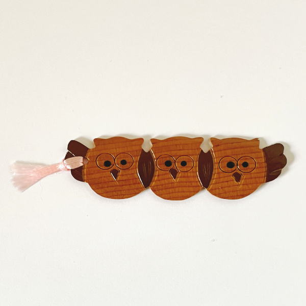 木製 ふくろう トリオ しおり ブックーマーク プチ ギフト プレゼント 北海道 日本製 国産 ウッドクラフト ブックマーカー お土産 おみやげ フクロウ か...