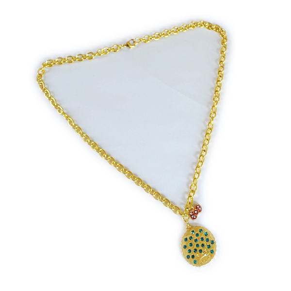 まりも　アフロ　　キティ　ネックレス　ラインストーン　ゴールド