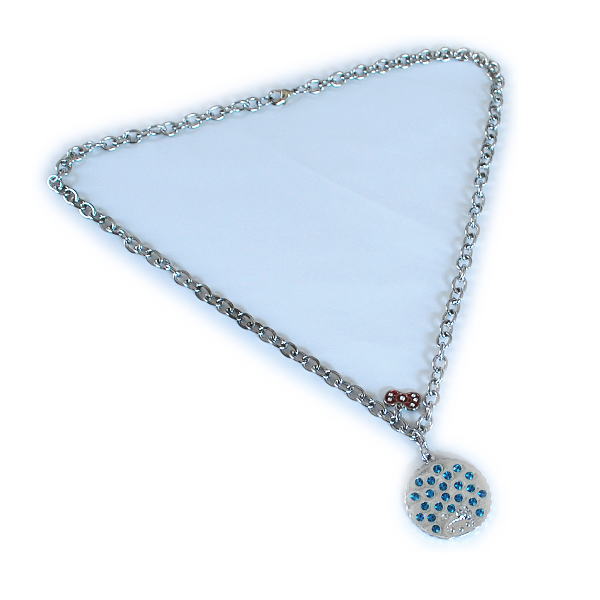 まりも　アフロ　　キティ　ネックレス　ラインストーン　シルバー