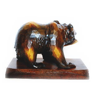 木製　鮭をくわえた熊の木彫りの置物　8号　【鮭喰熊】【T】　きぼり　民芸品　木彫熊