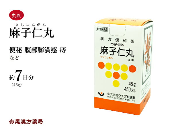 【クーポン発行中！】麻子仁丸　マシニンガン　45g　約7日分　ウチダ和漢薬　便秘　腹部膨満感　頭重　のぼせ　湿疹　皮膚炎　ふきでもの（にきび）　食欲不振（食欲減退）　腸内異常醗酵　痔　ましにんがん　第二類医薬品