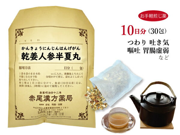 乾姜人参半夏丸　カンキョウニンジンハンゲガンお手軽煎じ薬10日分30包　つわり　胃炎　胃腸虚弱　薬局製剤　かんきょうにんじんはんげがん