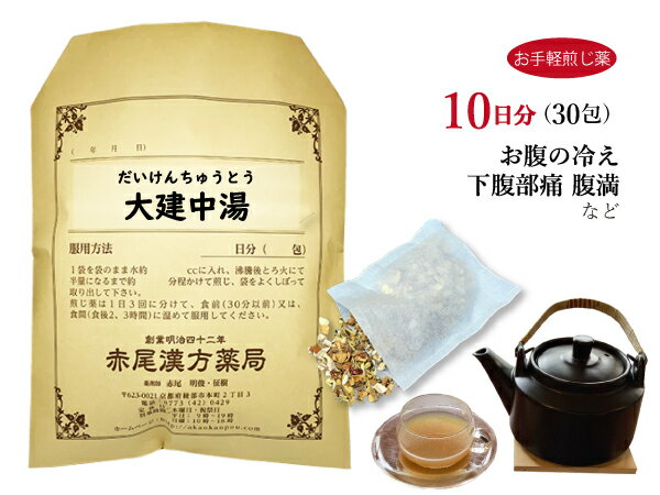 大建中湯 ダイケンチュウトウ【送料無料】お手軽煎じ薬10日分30包 下腹部痛 腹部膨満感 虚弱体質 冷え 薬局製剤 だいけんちゅうとう