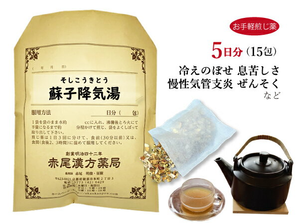 蘇子降気湯　ソシコウキトウ【メール便送料無料】お手軽煎じ薬5日分15包　体力虚弱で手足が冷え、顔ののぼせがある方　慢性気管支炎　..