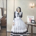 メイド服 ロリータ ワンピース コスチューム 飾り付き エプロン 髪飾り リボン 文化祭 学園祭 メイドカフェ 長袖 半袖 ロング コスプレ衣装 アニメ 可愛い ブラック オーバーサイズ 大きいサイズ