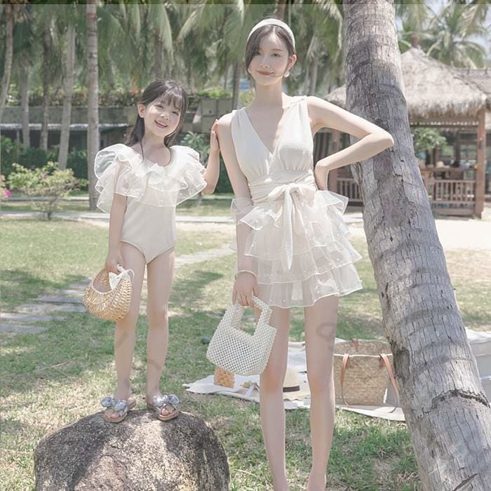 母娘 家族お揃い 水着 レディース ワンピース水着 可愛い お揃い 露出控えめ オシャレ 親子水着 ママ ..