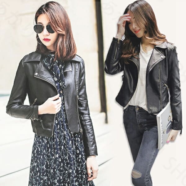 送料無料ライダースジャケットPUレザージャケットレディースライダースコートブルゾンバイクジャケット春物 ジップアップ シ