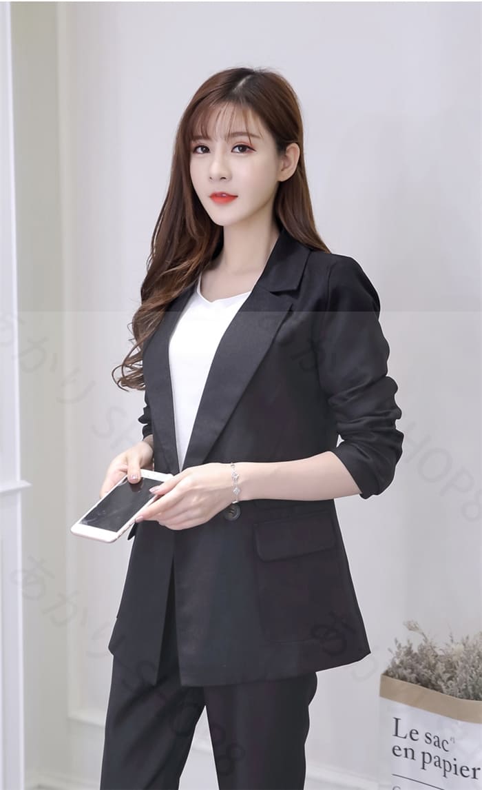 【送料無料】セットアップ　2点セット　パンツスーツ　レディース　スーツ　上下セット　フォーマル　アンクルパンツ　ロングパンツ　ジャケット　パンツドレス　長袖　通勤　OL　女性らしい　20代　30代　40代　黒　グレー