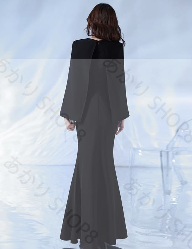 ケープスリーブ パーティードレス 結婚式 お呼ばれ ドレス 袖あり マーメイドドレス ロングドレス マーメイド ワンピース ロング 大きいサイズ 3L 4L 韓国 黒 上品 おしゃれ きれいめ 20代 30代 40代