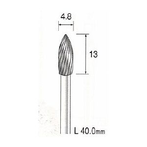 ミニターメーカーお問い合わせ：03-3633-7181●先端径：φ4.8●粒度：#-●シャンク径:φ3●最高回転数：30000●入り数：1●特長：●スパイラルカット●超硬カッター代表的な刃形状です。●切削性に優れ、美しい仕上げ面が得られます。●切削性、耐摩耗性、耐久性に優れている超硬カッターです。●適合素材：工具鋼、一般鋼、ステンレス、アルミニウム、銅●minimo●SFIDA