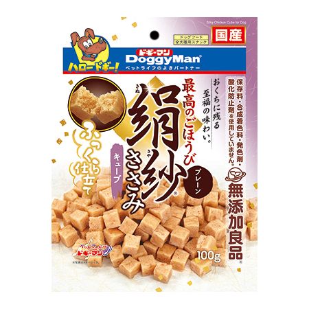 【商品説明】●原産国：日本●内容量：100g●賞味期限：360日●原材料：肉類（鶏ササミ、鶏胸肉、鶏肉）、小麦粉、糖類、タピオカでん粉、コラーゲンペプチド、魚軟骨抽出物（コンドロイチン含有）、グリセリン、トレハロース、ソルビトール、膨張剤、ミネラル類（ナトリウム）、ポリリン酸ナトリウム、着色料（クチナシ、ルテイン）、グルコサミン●エネルギー100g当たり（kcal）：320kcal●商品説明：ササミたっぷり。ふんわりやわらか新食感のごほうびおやつ。
