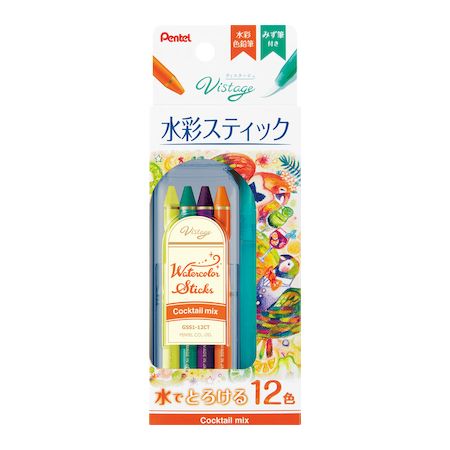 彩色鉛筆 - ぺんてる GSS1-12MN 水彩スティックミッドナイトミックス GSS112MN