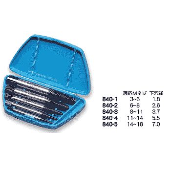 &nbsp;株式会社シー・エス・シー&nbsp;03-5215-0117※こちらの商品は手配品となります。 手配先在庫がなくなりますと、海外手配となり、約2か月かかります。在庫がない場合はご注文後、メールで別途ご連絡いたします。折れたボルトの交換に威力を発揮。折れたり、磨耗したネジ部に表のサイズの下穴を垂直に開けてください。下穴にエクストラクターを垂直に立てて左回しにネジ・ボルト部に差し込むように埋め込んでください。840-1 適応ネジ3-6 下穴径1.8 840-2 適応ネジ6-8 下穴径2.6 適応ネジ11-14 下穴径5.5 適応ネジ14-18 下穴径7.0　