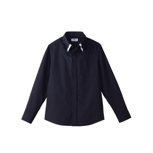 SSY3608 レイヤードBD衿長袖シャツ　L ET−1312　BK×WT 4905001573347