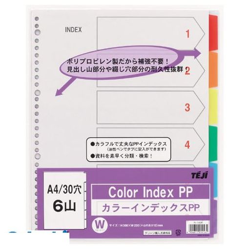 テージー IN-3406 カラーインデックスPP A4／30穴6山 IN3406【AKB】