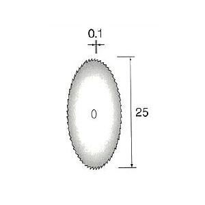 &nbsp; ミニター &nbsp; 03-3633-7181 ●φ25（φ1.8）●最高回転数：5000●入り数：10●スピーディーで優れた切断能力を持つカッティング工具です。●曲げに強いステンレスSUS304を採用。極薄でシャープな切れ味です。●樹脂の切断に最適です。●適合素材：工具鋼、合金鋼、樹脂/ゴム、超硬合金、サーメット、一般鋼、ステンレス、アルミニウム、銅　