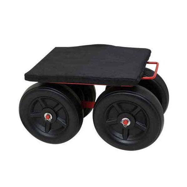 【用途】タイヤ付き作業椅子。【機能・特徴】畑・ガーデニングなどでの座り作業用です。座りごごちのよい座布団付きです。座ったまま移動が出来て作業が楽々出来ます。持ち運びに便利なハンドル付きです。【仕様】●サイズ：230×400×240mm(クッション含)。●重量：2500g。●耐荷重：90kg以内。●ハンドル付。●鉄。●タイヤ部：樹脂。【注意事項ほか】本来の用途以外には使用しないで下さい。使用前には本体あるいは部品にがたつき・緩みが無いことを確認してください。使用の際には保護園芸用品 保護具補助具 補助具　