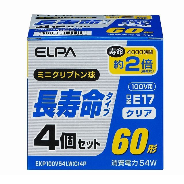 朝日電器 ELPA EKP100V54LW-C4P チョウジュミョウミニクリ54W4P EKP100V54LWC4P