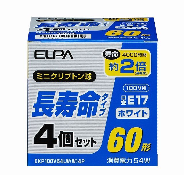 朝日電器 ELPA EKP100V54LW-W4P チョウジュミョウミニクリ54W4P EKP100V54LWW4P