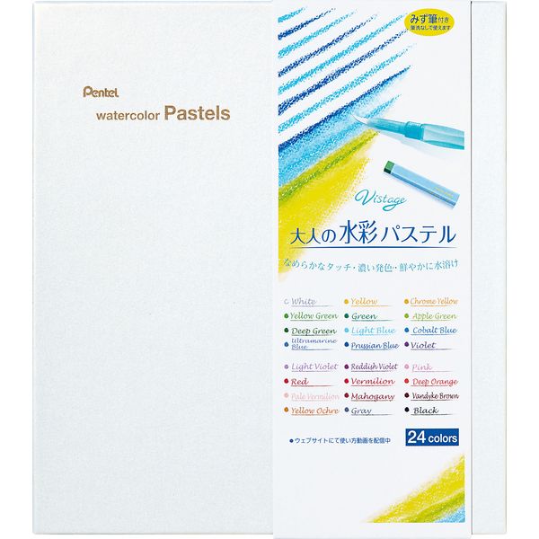 ぺんてるメーカーお問い合わせ：0120-12-8133【商品説明】●オイルパステルの基本性能を持つだけでなく、水に溶ける、なめらかなタッチの水溶性オイルパステルです。濃い発色だから、水に溶けても鮮やかな水彩表現が可能です。容器：紙箱
