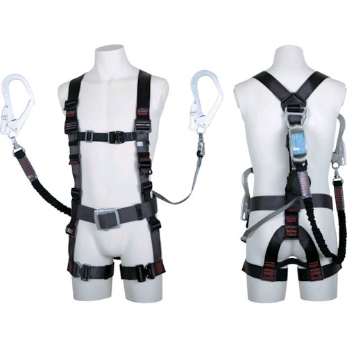 【即納在庫品】「直送」ツヨロン TH506OHNV93SVOTDGL2R23BX フルハーネス飛燕ツインランヤード付き TH−506−OHNV93SV−OT ワン・ハンドリトラ＋ノビロン Lサイズ ダークグレー 赤 藤井電工 安全帯