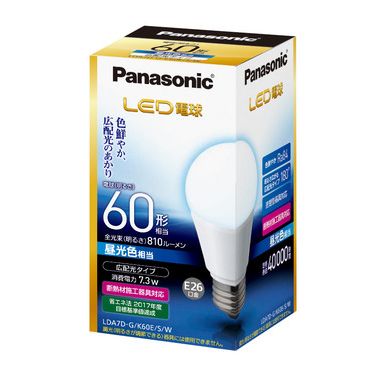 パナソニック LED電球 一般電球形 60W形相当 昼光色 口金E26 広配光タイプ LDA7D-G/K60E/S/W