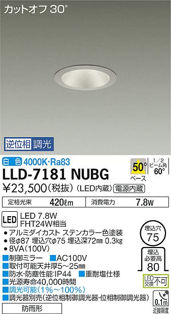 【送料無料】大光電機 LLD-7181NUBG 屋外灯 ダウンライト 畳数設定無し LED≪即日発送対応可能 在庫確認必要≫ 安心のメーカー保証
