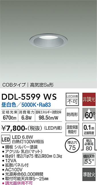 【送料無料】DDL-5599WS-SF 大光電機 ダウンライト 【高気密SB形】 畳数設定無し LED≪即日発送対応可能 在庫確認必要≫ 安心のメーカー保証