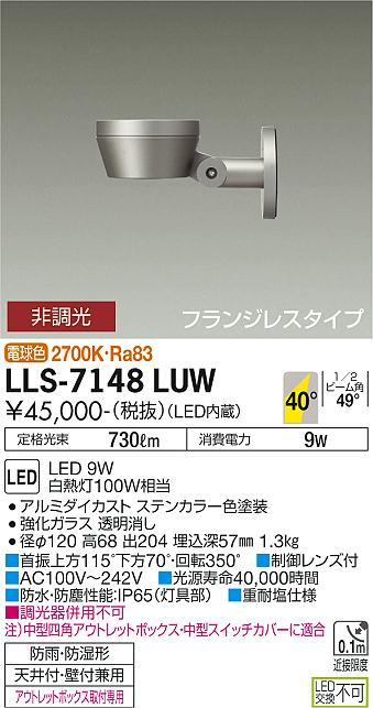 【送料無料】大光電機 LLS-7148LUW 屋外灯 スポットライト 畳数設定無し LED≪即日発送対応可能 在庫確認必要≫ 安心のメーカー保証