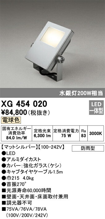 【送料無料】H区分 オーデリック XG454020 屋外灯 スポットライト 自動点灯無し 畳数設定無し LED 安心のメーカー保証