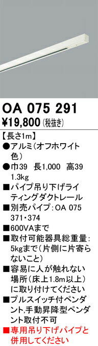 【送料無料】 オーデリック T区分 OA075291 配線ダクトレール レールのみ 畳数設定無し 安心のメーカー保証