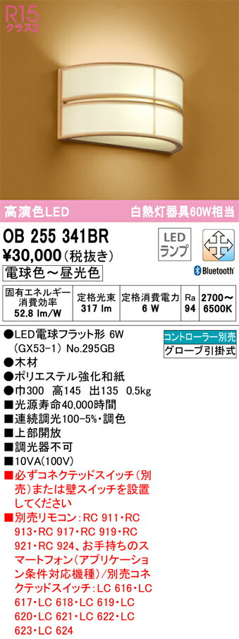 【送料無料】 オーデリック T区分 OB255341BR-SF （ランプ別梱包）『OB255341#＋NO295GB』 ブラケット リモコン別売 畳数設定無し LED 安心のメーカー保証