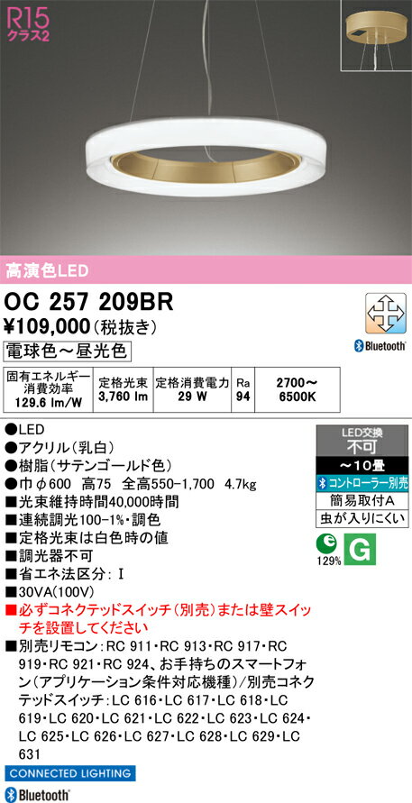 【送料無料】N区分 オーデリック OC257209BR ペンダント リモコン別売 〜10畳 LED ...