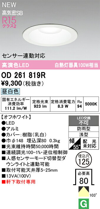 N区分 オーデリック OD261819R 屋外灯 ダウンライト 【高気密SB形】 畳数設定無し LED 安心のメーカー保証