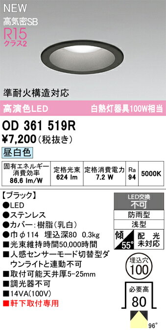【送料無料】 オーデリック N区分 OD361519R 屋外灯 ダウンライト 【高気密SB形】 畳数設定無し LED 安心のメーカー保証