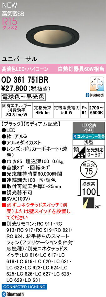 【送料無料】 オーデリック T区分 OD361751BR ダウンライト リモコン別売 【高気密SB形】 畳数設定無し LED 安心のメーカー保証