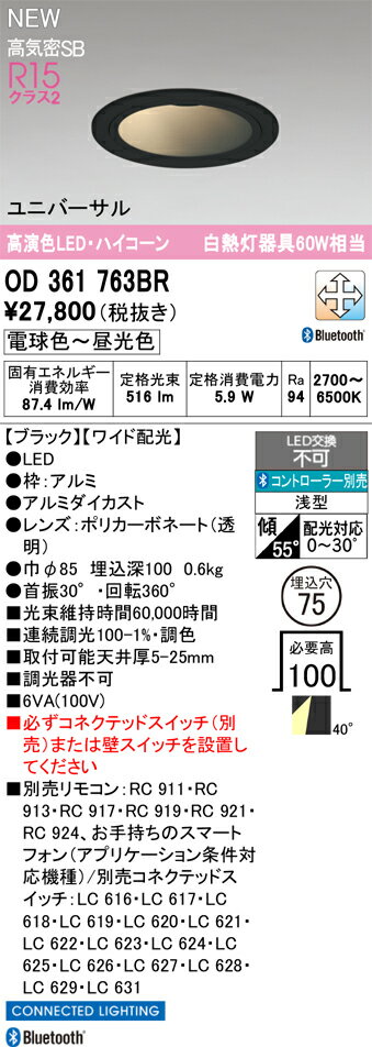 【送料無料】 オーデリック T区分 OD361763BR ダウンライト リモコン別売 【高気密SB形】 畳数設定無し LED 安心のメーカー保証
