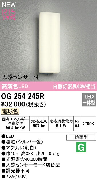 【送料無料】 オーデリック T区分 OG254245R ポーチライト 畳数設定無し LED 安心...