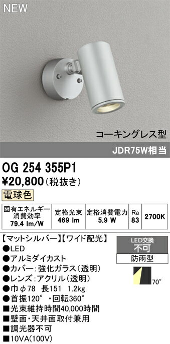 T区分 オーデリック OG254355P1 屋外灯 スポットライト 畳数設定無し LED 安心のメーカー保証