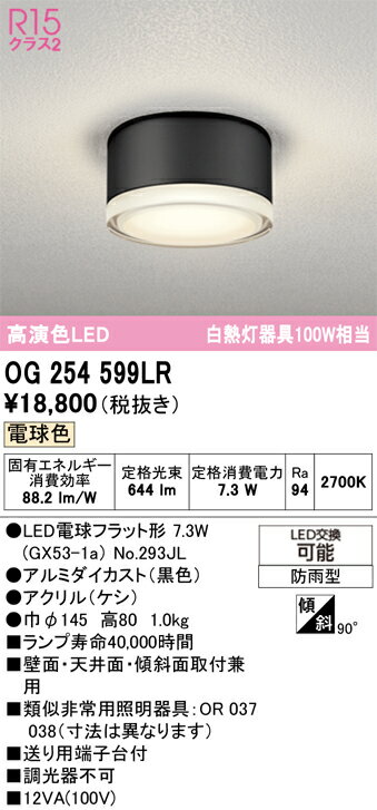 H区分 オーデリック OG254599LR （ランプ別梱包）『OG254599#＋NO293JL』 ポーチライト 畳数設定無し LED 安心のメーカー保証