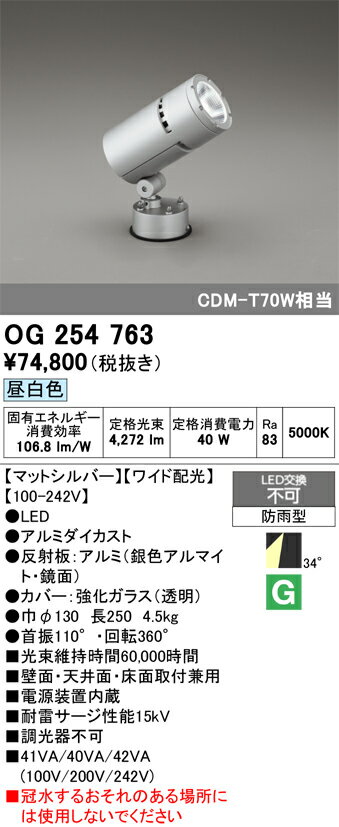 乐天商城 - 【送料無料】T区分 オーデリック OG254763 屋外灯 スポットライト 自動点灯無し 畳数設定無し LED 安心のメーカー保証