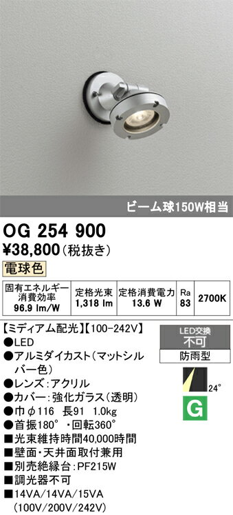 T区分 オーデリック OG254900 屋外灯 スポットライト 自動点灯無し 畳数設定無し LED 安心のメーカー保証