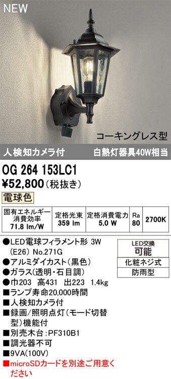 【送料無料】T区分 オーデリック OG264153LC1 （ランプ別梱包）『OG264153P1#＋NO271G』 ポーチライト ..