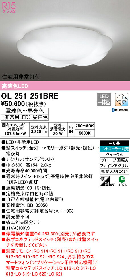 【送料無料】N区分 オーデリック OL251251BRE シーリングライト リモコン別売 ～6畳 LED 安心のメーカー保証