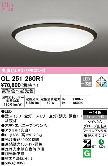 【送料無料】N区分 オーデリック OL251260R1 シーリングライト リモコン付 〜14畳 LED 安心のメーカー保証