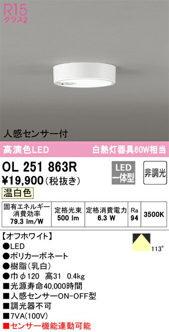 乐天商城 - 【送料無料】 オーデリック H区分 OL251863R シーリングライト 人感センサー 畳数設定無し LED 安心のメーカー保証