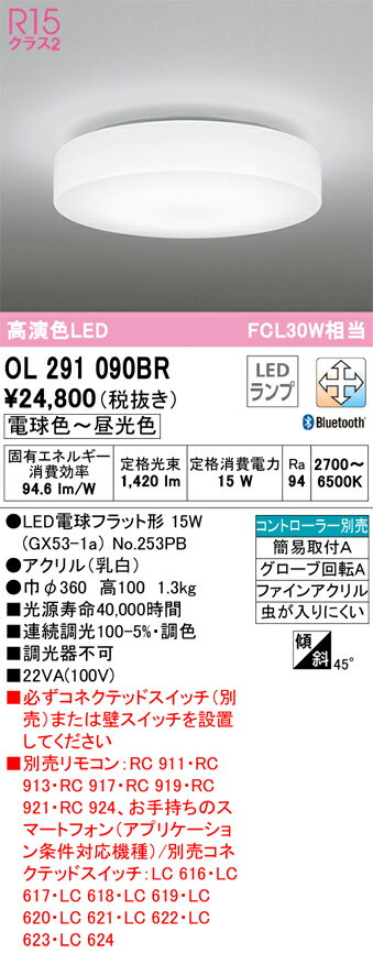乐天商城 - T区分 オーデリック OL291090BR （ランプ別梱包）『OL291090#＋NO253PB』 シーリングライト リモコン別売 畳数設定無し LED 安心のメーカー保証