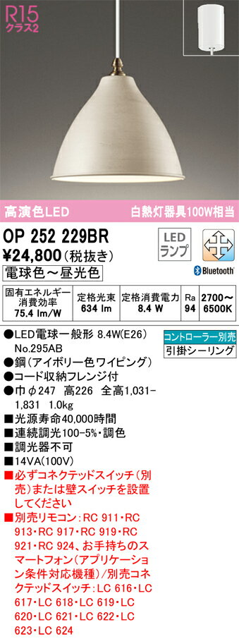 【送料無料】 オーデリック T区分 OP252229BR-SF （ランプ別梱包）『OP252229#＋NO295AB』 ペンダント リモコン別売 畳数設定無し LED 安心のメーカー保証