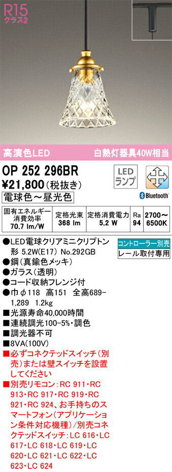 樂天商城 - T区分 オーデリック OP252296BR （ランプ別梱包）『OP252296#＋NO292GB』 ペンダント 配線ダクト用 リモコン別売 畳数設定無し LED 安心のメーカー保証